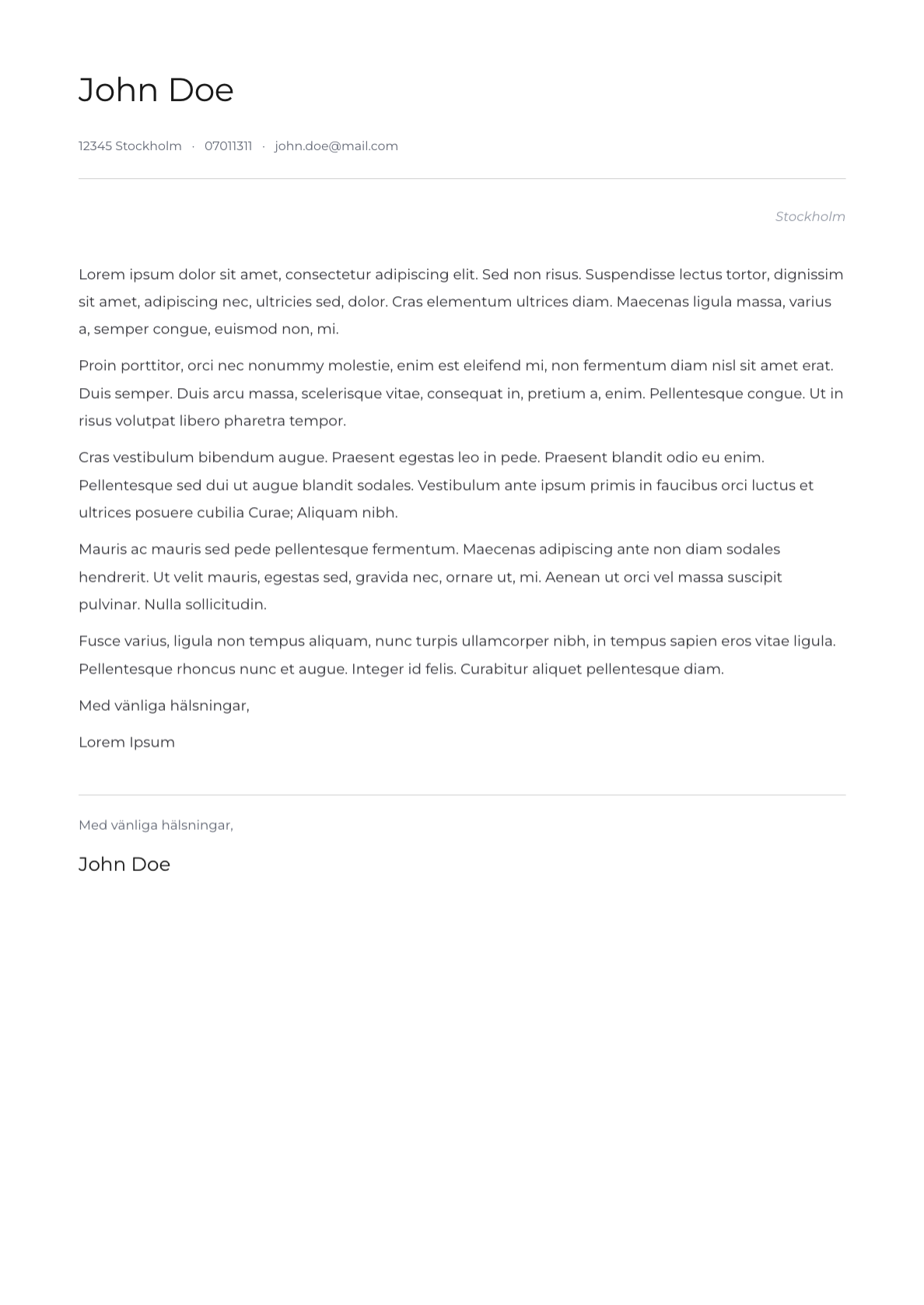 Personligt brev — mall Nordic